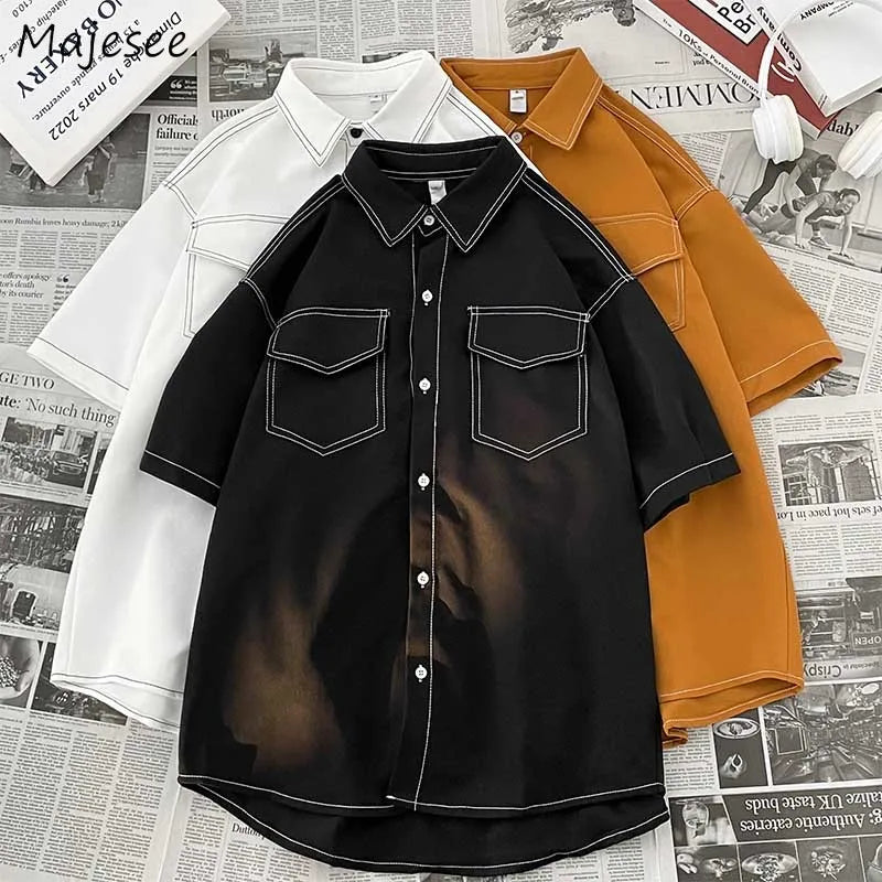 Cargo Shirts Men Designer Clothes Japanese Stylish Teens Handsome Рубашки Fashion Leisure Summer Harajuku All-match Preppy Cool