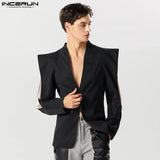 Men Blazer Solid Lapel Long Sleeve One Button