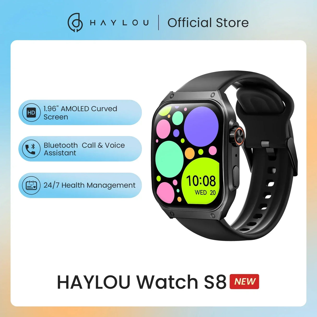 HAYLOU Watch S8 Smartwatch 1.96'' AMOLED Curved Screen