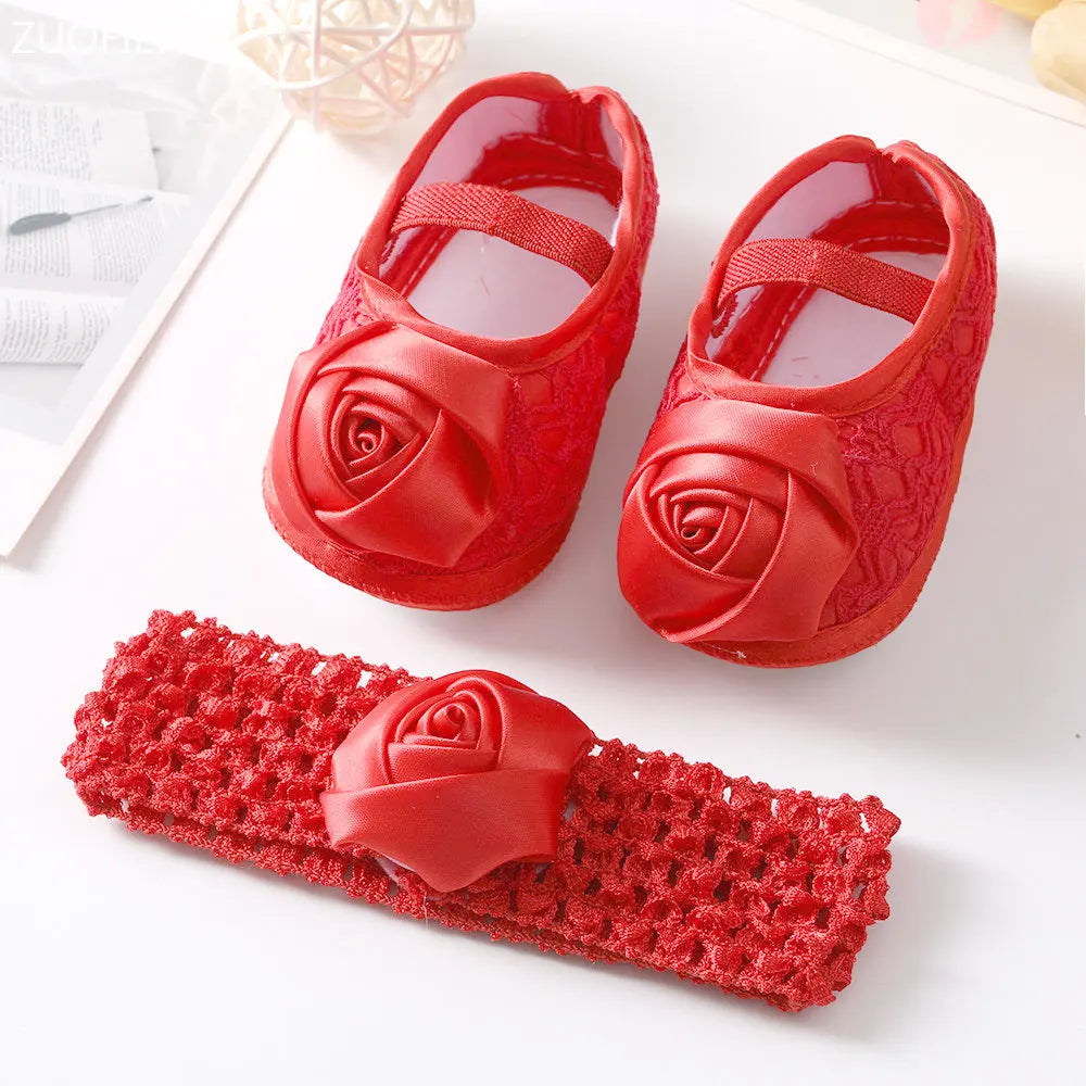 0~18M Cute Bowknot Newborn Baby Shoes Headband Set