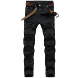 Straight Hole Destruction Trousers Distressed Jeans Men Denim
