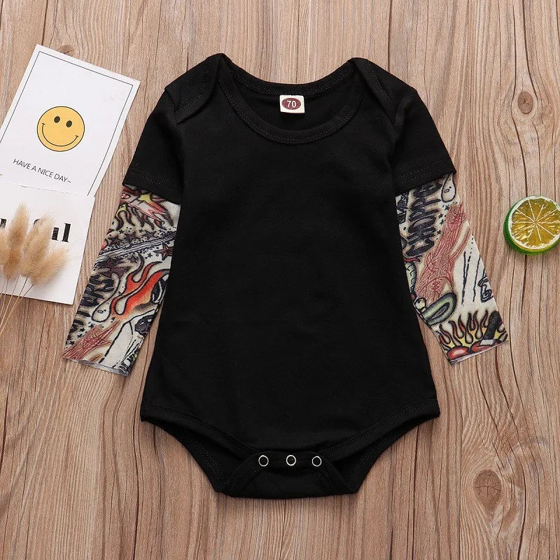 Newborn Romper Baby Girls Cotton Long Tattoo Sleeves