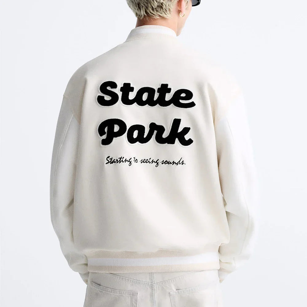 Mens Faux Suede Embroidered Baseball Jacket Autumn Winter