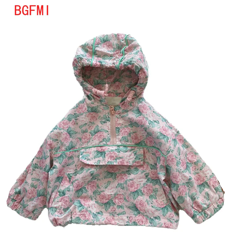 90-130cm Children's Pink Floral Flower Hooded Coat Toddler