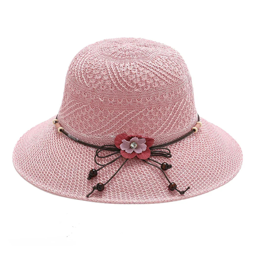 Bow Flowers Straw Hat Sweet Foldable Beach Hat