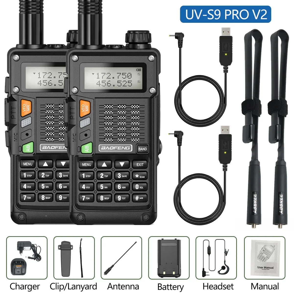 2PCS BaoFeng UV-S9 Pro V2 Walkie Talkie 10KM