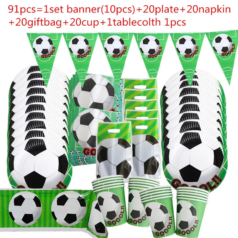 Green Football Birthday Party Decorations Kids Disposable Tableware