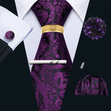Barry.Wang Silk Mens Tie Hanky Cufflinks Clip Brooch