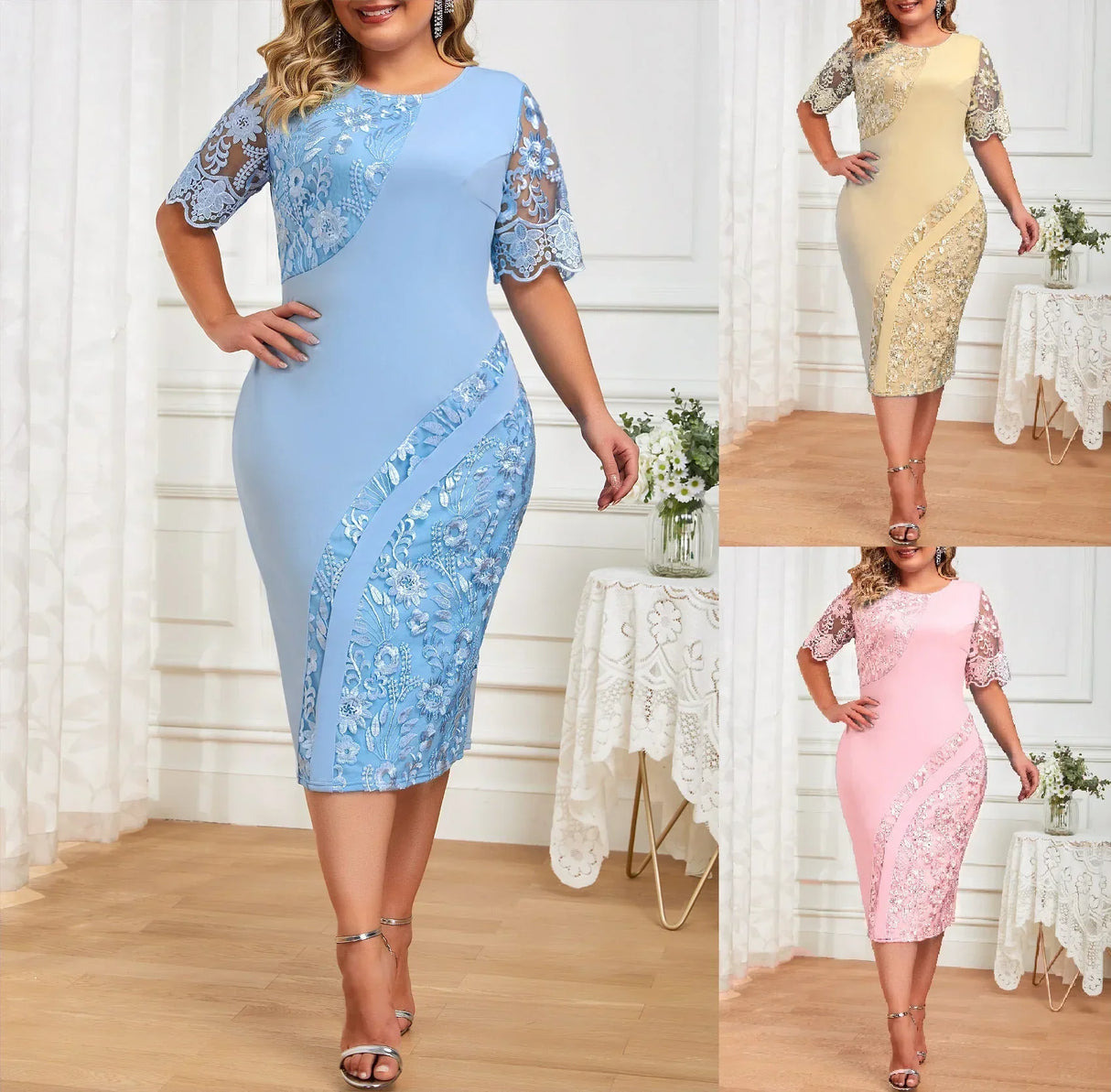 Plus Size Summer Fashion Lace Splice Party Dress