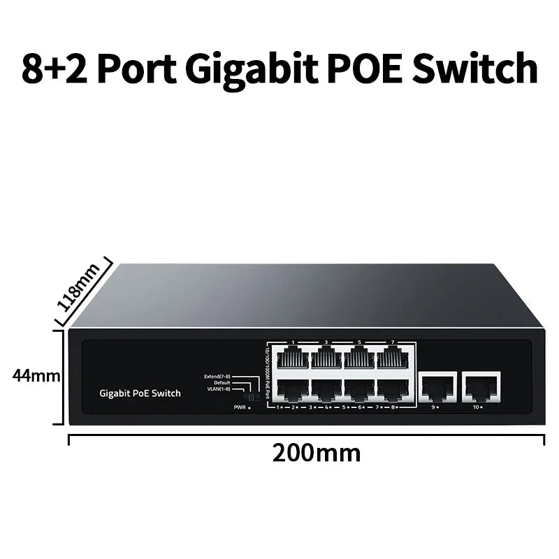 LIANGUO 8 Port Gigabit POE Switch 2 Port