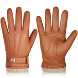 BISON DENIM Sheepskin Leather Gloves for Men Winter