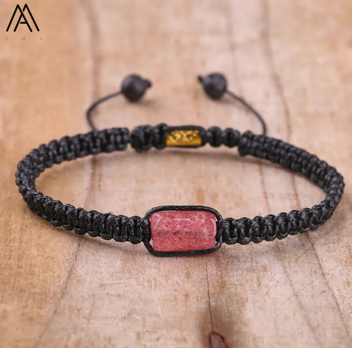 Natural Black Tourmaline Single Beads Woven Adjustable Bracelet