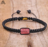 Natural Black Tourmaline Single Beads Woven Adjustable Bracelet