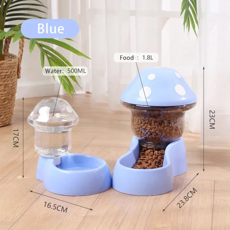 1.8L/500g Cat Automatic Feeder Mushroom Shape Water Bottle