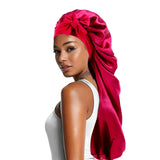 Women Satin Bonnets Adjustable Long Barrel Nightcap Solid