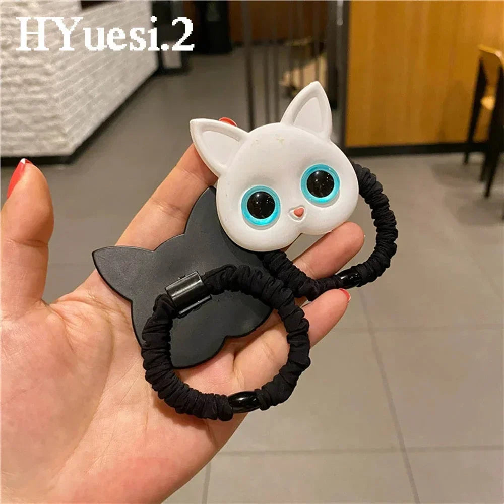 Cartoon Black White Cat Charms Hair Ties Kids