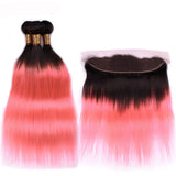 Elfriede #T1BPink Straight Ombre Colored Hair Bundles with
