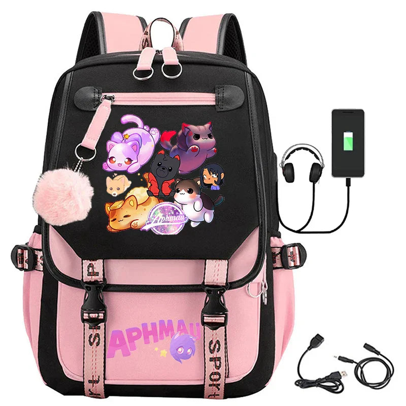 Fashion Aphmau Print Backpacks Teenage Usb Charging Rucksack