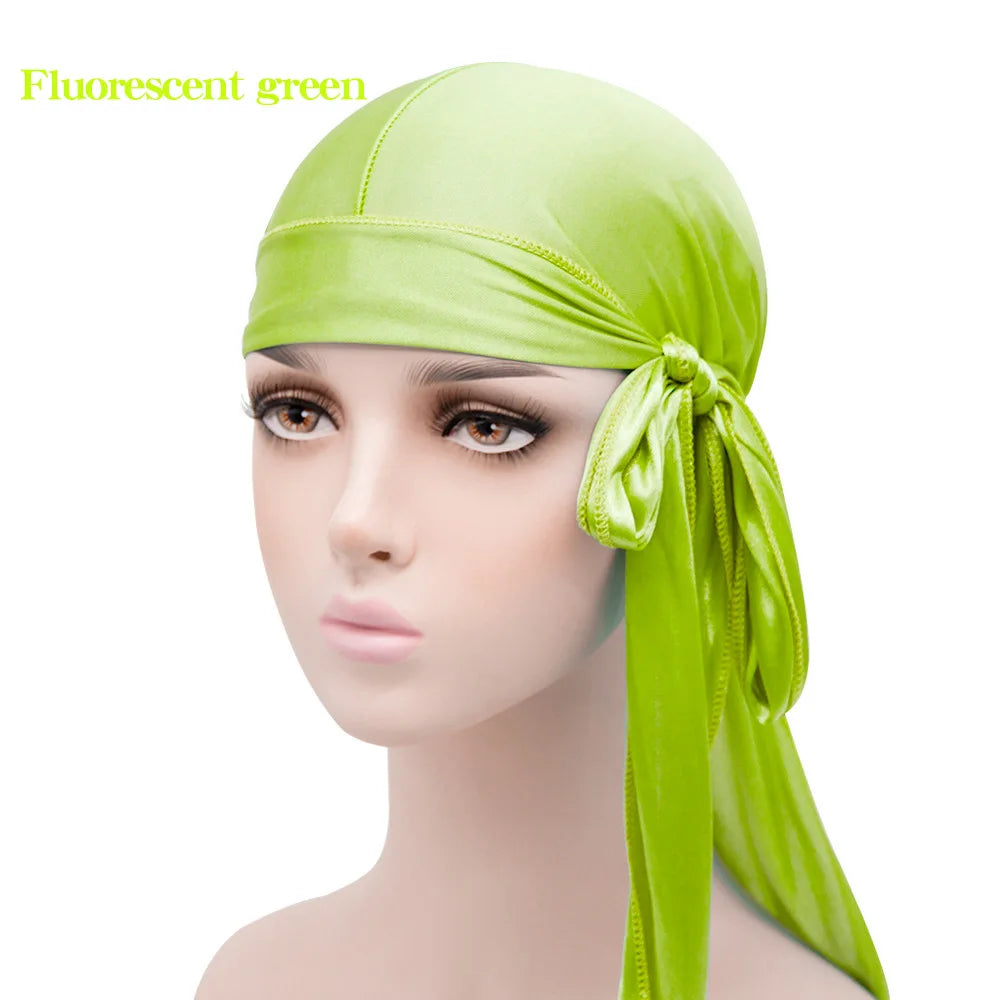 Unisex Silky Satin Durags Bandanas Turban Hat Elastic