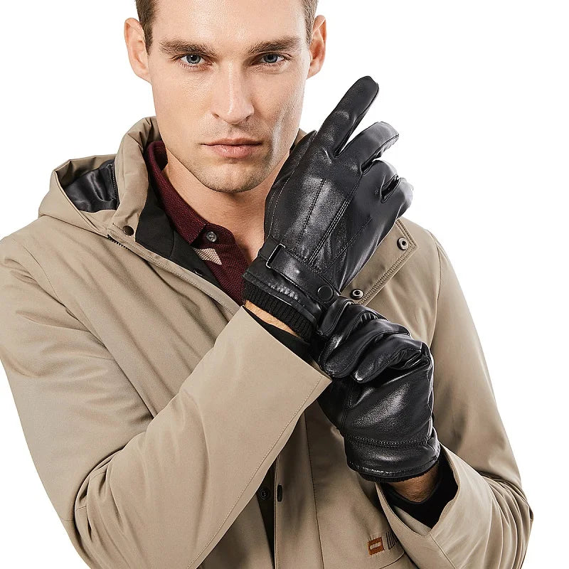 BISON DENIM Men Genuine Sheepskin Leather Gloves Autumn