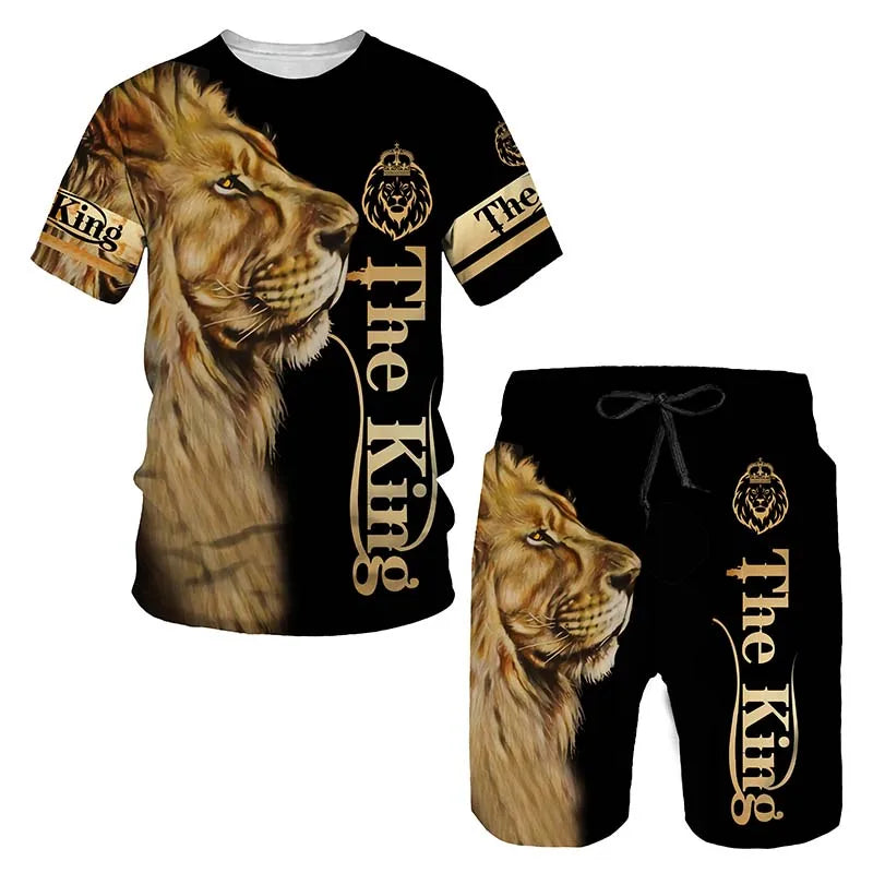 2023 Men T-shirt Set Tracksuit Training Wear Lion