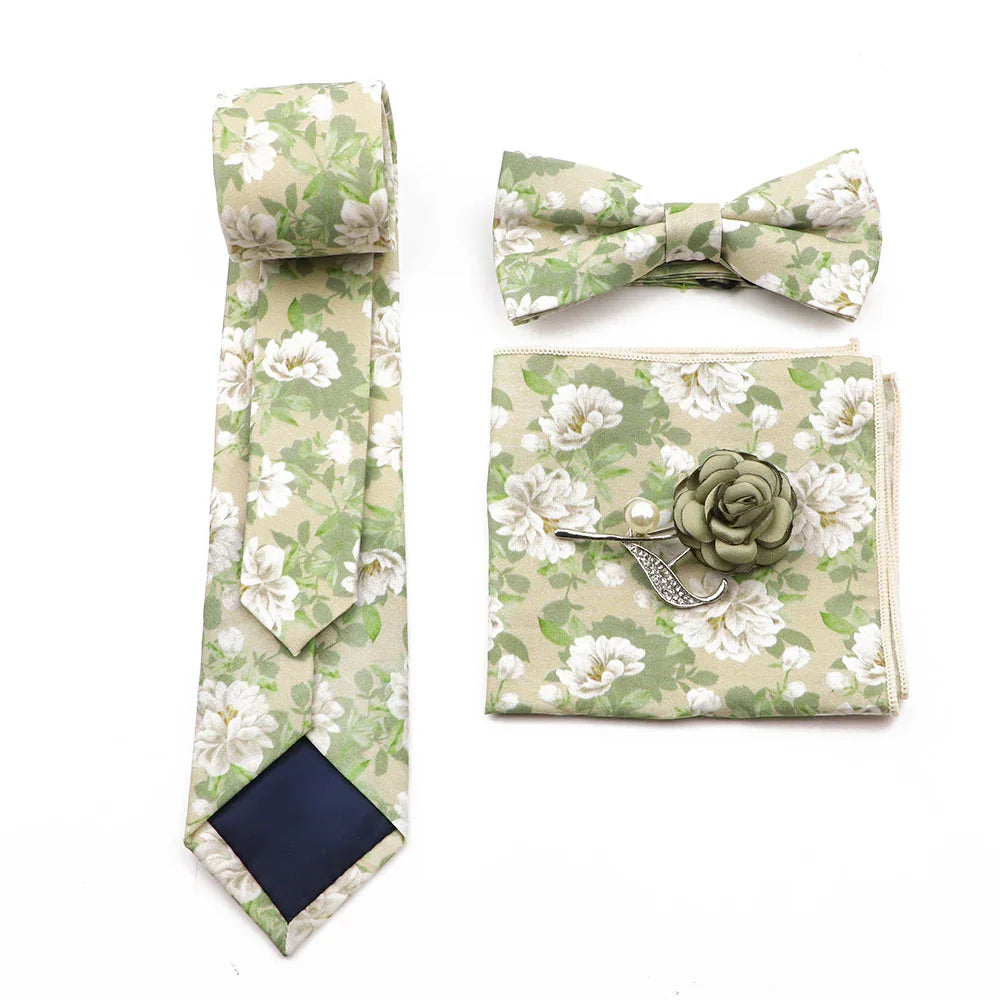 New Men's Floral Cotton Tie ThreePiece Necktie Bowtie