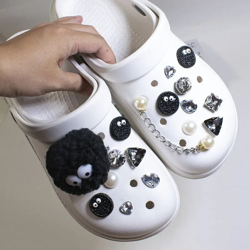 DIY Black Plush Ball Shoes Charms for Furry