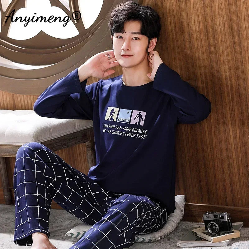 Big Size Autumn New Mens Casual Pajamas Set