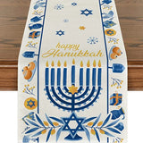 Happy Hanukkah Menorah Table Runner, Seasonal Chanukah Kitchen