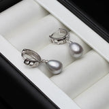 925 Sterling Silver Natural Freshwater Pearl Drop Earrings,Real