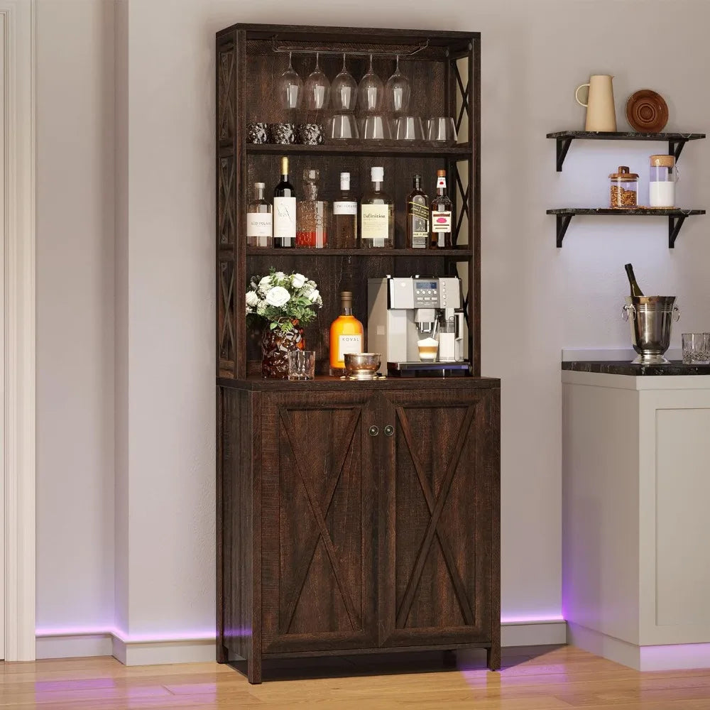 Bar Cabinet, Tall Farmhouse Coffee Bar Wine Cabinet