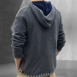 Winter Clothing Men's Patchwork Knitted Hooded Pullover Sweater