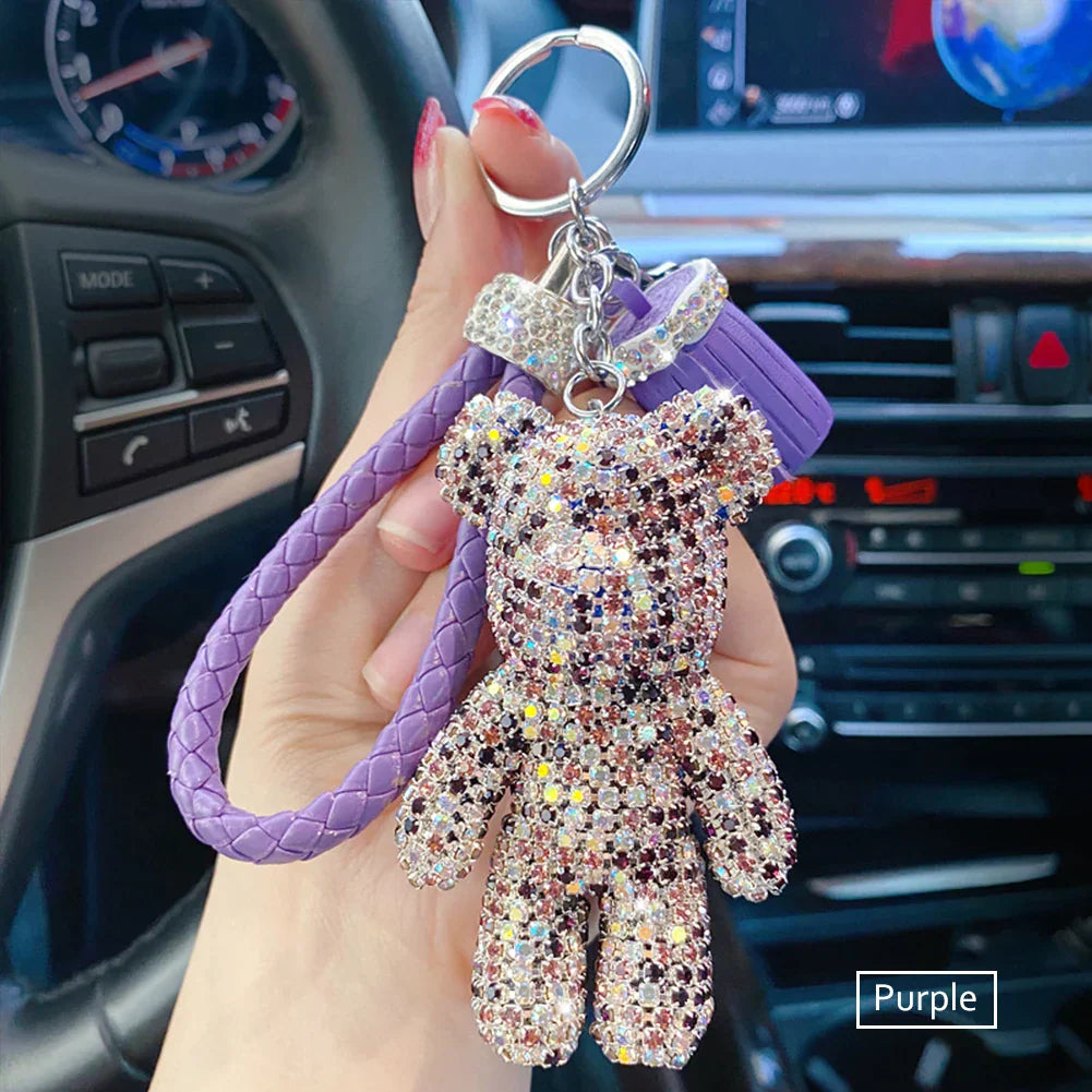 Cartoon Diamond Crystal Bow Bear Car Pendant Mirror