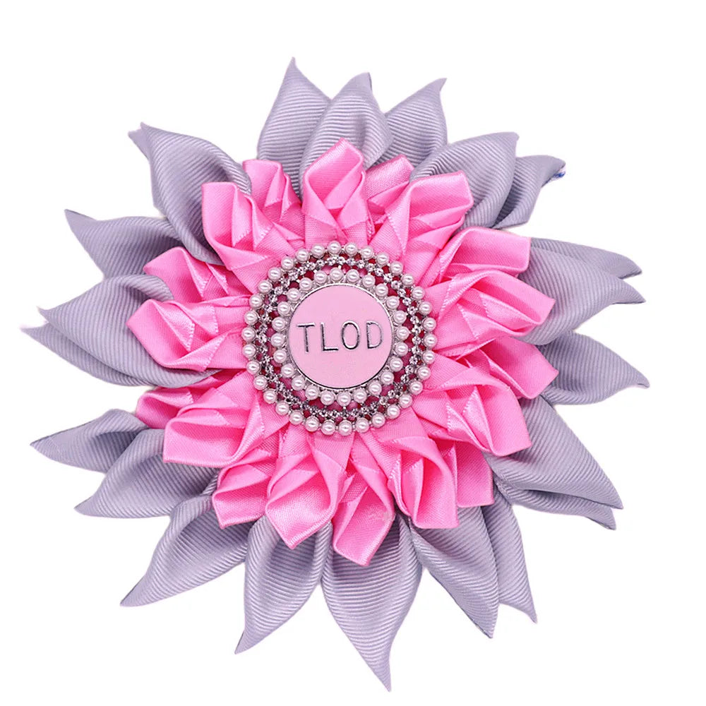 Pink Gray Satin Ribbon Sun Flower Corsage Design
