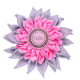 Pink Gray Satin Ribbon Sun Flower Corsage Design