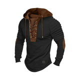 Men Hooded Sweatshirt Vintage Lace-up Drawstring Men's Hoodie