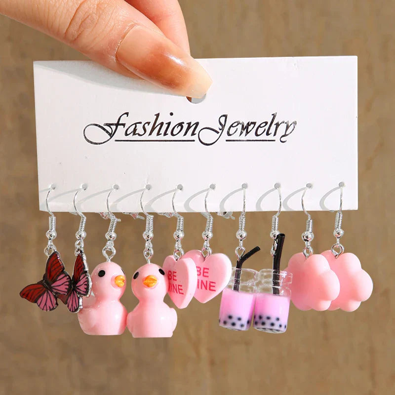 17KM Cartoon Frog Duck Earrings Set Animal Butterfly