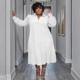 CM.YAYA Plus Size Vintage Women Long Sleeve Turn-down