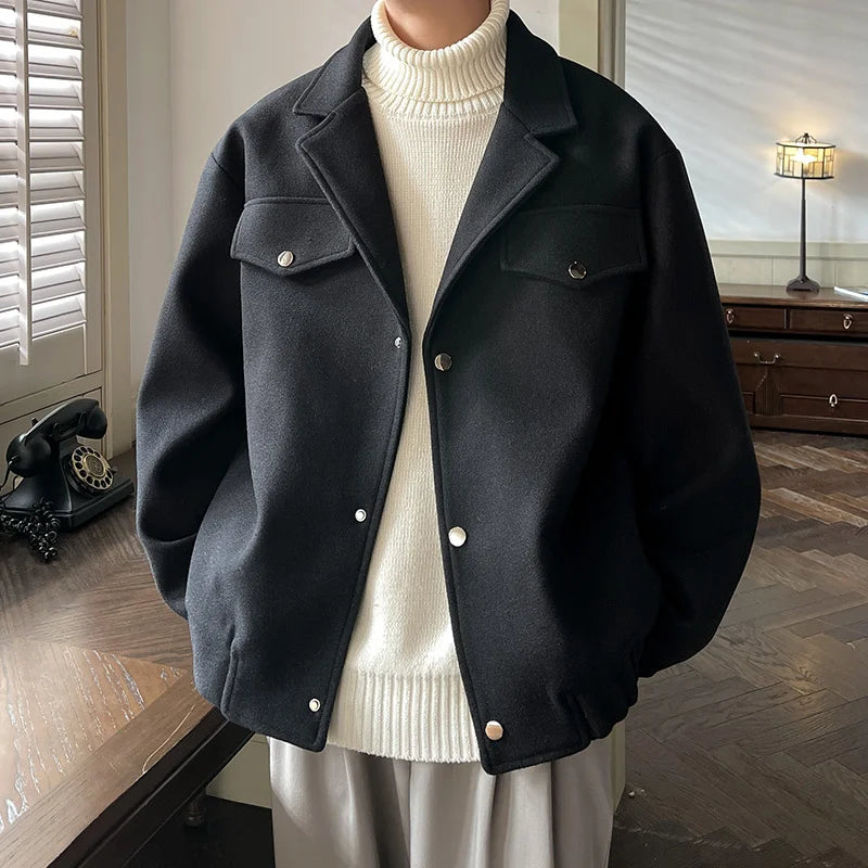 Winter Thicken Woolen Coat Men Warm Fashion Casual