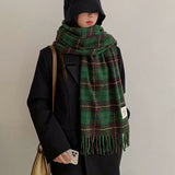 Retro Plaid Cashmere Womens Scarf Winter Thick Warm