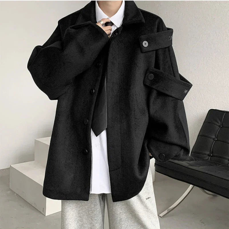 Gmiixder Streetwear Woolen Coat Men's 2023 Autumn Winter