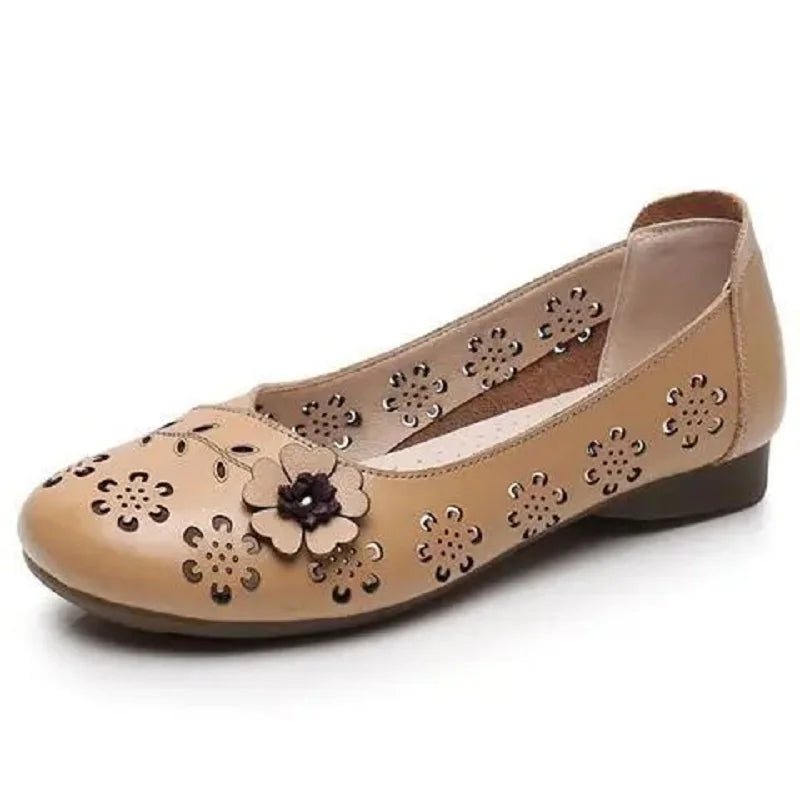 Fashion White Cutout Shallow Flats Woman Designer Floral