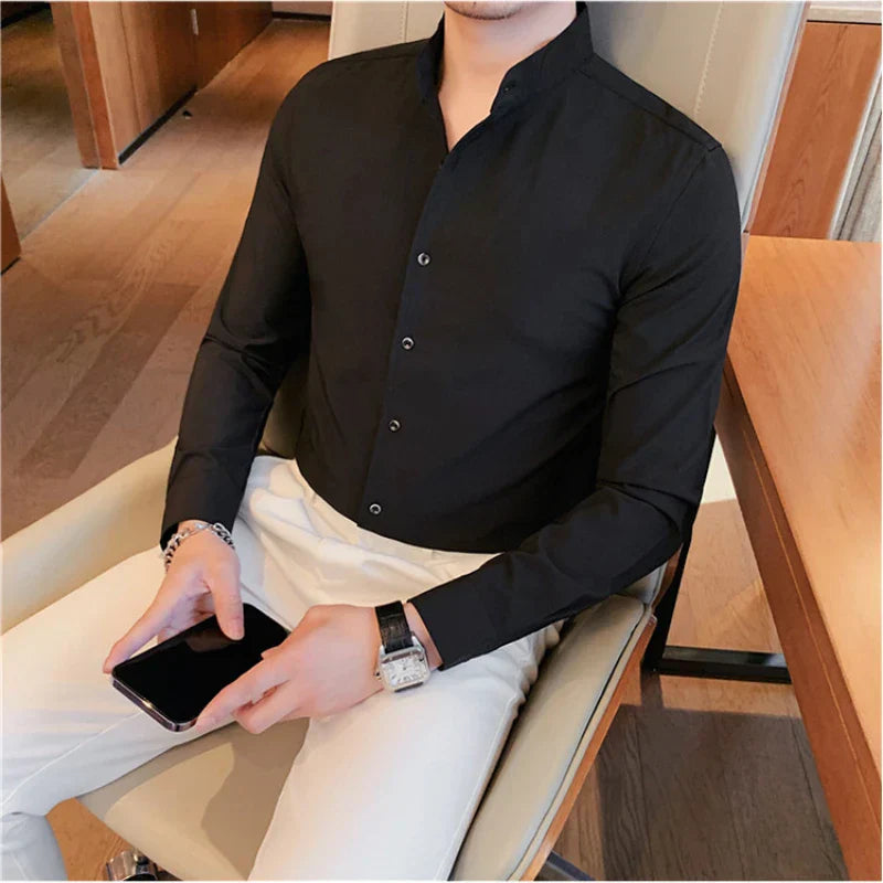 Men Long-sleeved Business Formal Social Dress Shirt Fall