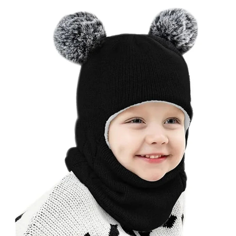 2024 Autumn and Winter Kids Balaclava Hat PomPom