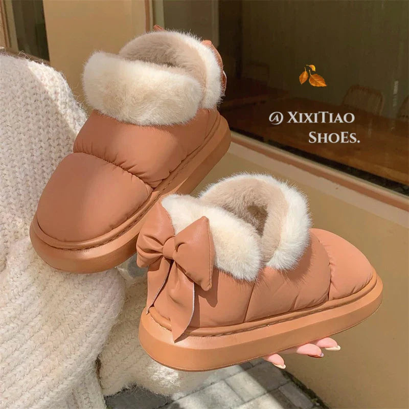 Bow Knot Short Ankle Snow Boots Women Winter
