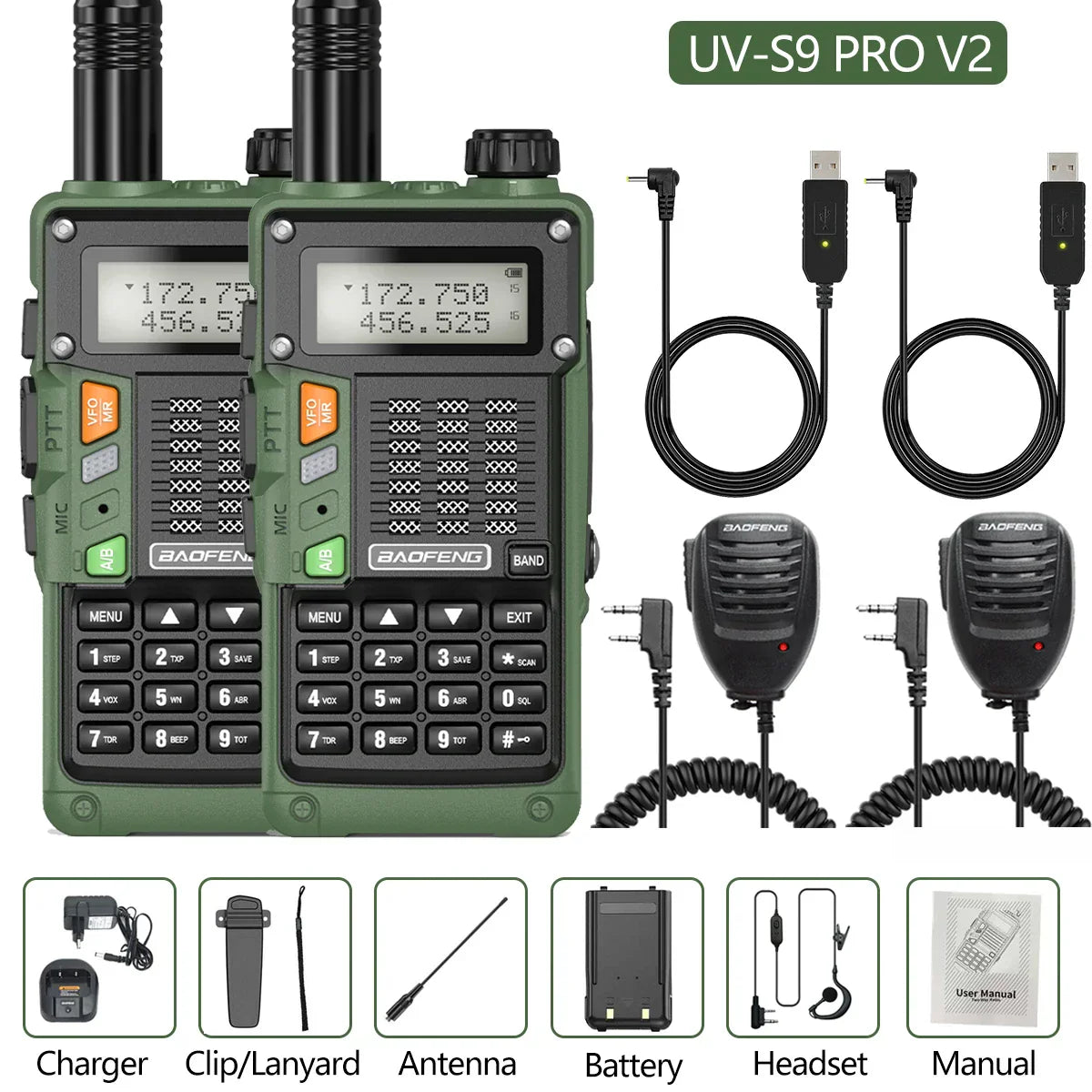 2PCS BaoFeng UV-S9 Pro V2 Walkie Talkie 10KM