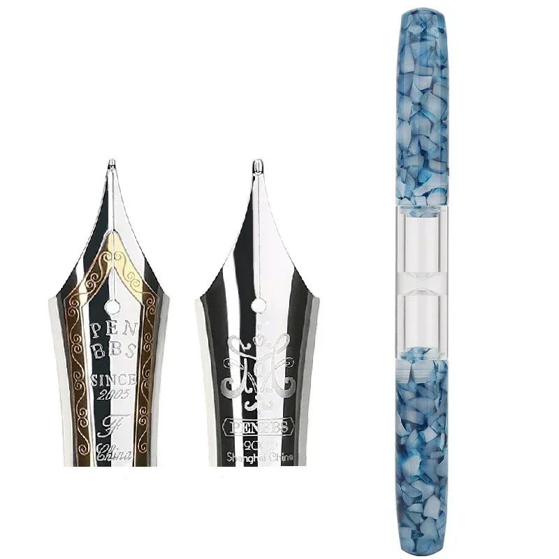 PENBBS 469 Transparent Resin Fountain Pen Double-Nib Ink