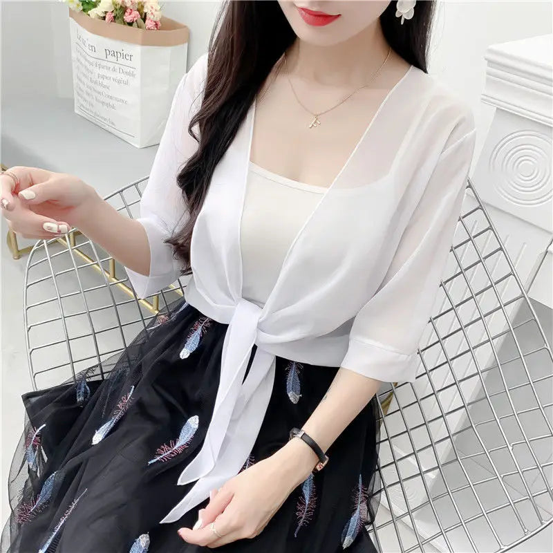 Korean Solid Chiffon Transparent Sunscreen Shawl Female Summer