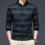 Spring Autumn Men Striped Long Sleeve Polo Shirts