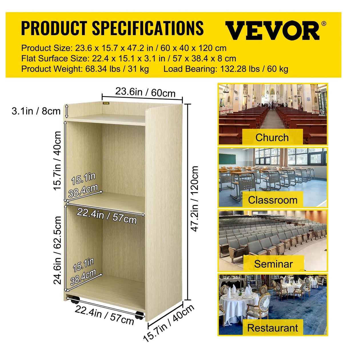 VEVOR Wood Podium 2 x 4 FT Lecterns